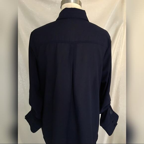 Double Zero Navy Blue Black High Low Semi Sheer Button Shirt M - Picture 9 of 10